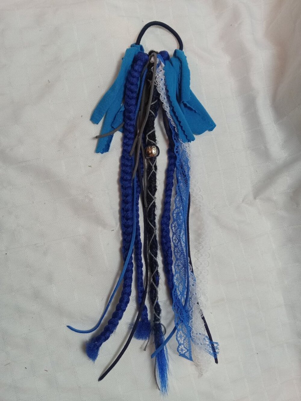 Handmade bohemian hair accessory with dreads, braids, lace ribbons & decorations